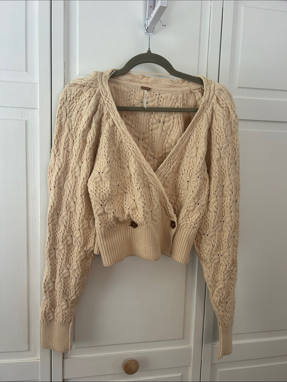 Free People Cream Cable Knit Button Cardigan